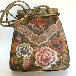 Jane Yoo Vintage Wearable Art Hand Painted Butterflies Leather Crossbody…